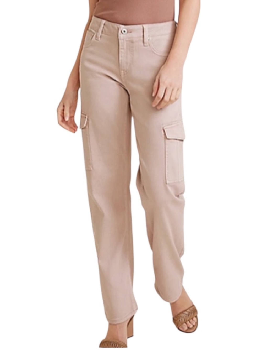 Edgely NWT Relaxed Boyfriend Straight Jeans Mid-Rise Cargo Pants Dusty Pink 16